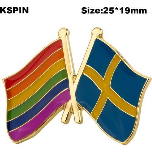 Rainbow & Sweden Friendship Badge Flag Brooch National Flag Lapel Pin International Travel Pins Collections XY0578-2
