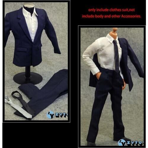 ZYToys 1/6 Scale Man Clothes Blue Suit Shirt Pants Set Full Formal Suit Coat Business Suit For12 Inch HotToys Action Figure Body