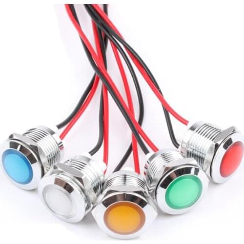 1pcs 12mm Metal Indicator 12V24V220V Ultra-short LED Soft Light Waterproof Power Supply Indicator