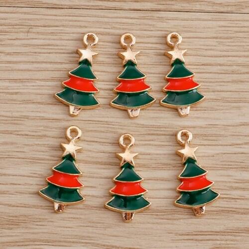 10pcs 10*20mm Enamel Christmas Tree Charms for Necklaces Bracelets DIY Xmas Decoration Mini Star Charms Pendants Jewelry Making