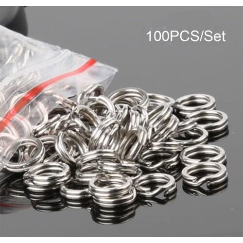 100Pcs 16 Size Durable Fishing Split Rings Stainless Steel Swivel Snap Line Tackle Hook Connector Carp Fishing Terminal Tackle