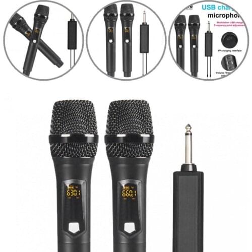 2Pcs Handheld Microphone Useful Universal Rechargeable Microphone Easy to Use Long Lifespan Wireless Microphone