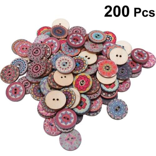 200pcs in 2 Bags Vintage Painted Wooden Buttons Children Doll Clothing Decorative Buttons Mini Delicate Button