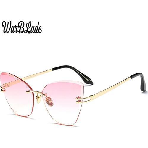 2018 High Quality Metal Fashion Rimless Cat Eye Sunglasses Women Brand Designer Clear Lens Gradient Sun Glasses Female UV400