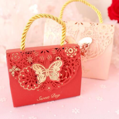 30Pcs Pink/Red Kraft Paper Bag with handle Cardboard Candy Box Creative Wedding Candy Packaging Box Red Gift Bag 2 sizes