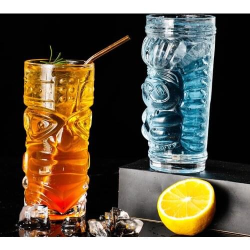 420ml 14oz Hawaii Glass Tiki Mug Modern Bar Tiki Cooler Clear Tumblers Cup for Cocktail Beer Juice Beverage