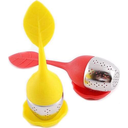 50pcs Tea Infuser Reusable Silicone Tea Strainer Sweet Leaf with Drop Tray Novelty Tea Ball Herbal Spice Filter Tea Tool