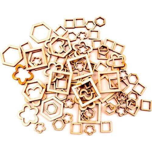 Natural Wooden Hollow Flower Square Handmade Wooden Crafts Accessory Home Decoration Scrapbookings DIY 10-30mm 50pcs MZ415