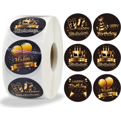 500 Stickers Waterproof Golden Happy Birthday Sticker Roll Birthday Party Gift Decoration Supplies Greeting Card Label
