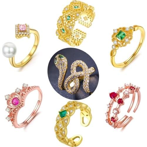 7pcs/Set Fashion Aestethic Adjustable Rings For Women Party Gift High Quality AAA Cubic Zirconia Gold Plated Jewelry Wholesale