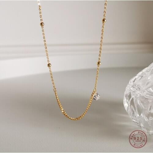 925 Sterling Silver Korean Version Simple Diamond Pendant Clavicle Chain Necklace Women Classic Elegant Party Jewelry