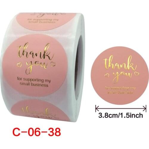 A002 InStock Products Handmade Self Sealing Sticker Thank You Pink Coated Paper Bakery Label Round Shape Adhesive Stickers Label
