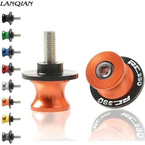 Motorcycle CNC Aluminum Spools Swing Stand Arm Drop Sliders Swingarm Slider Moto Bike Parts 10MM For RC 390 RC390 2014 2015