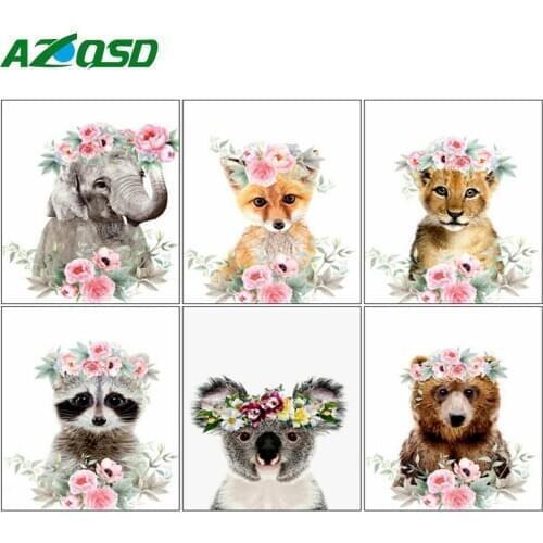 AZQSD Paint By Number Elephant Animal Acrylic Unique Gift Painting By Numbers On Canvas Tiger Raccoon Kits Handpainted Wall Art