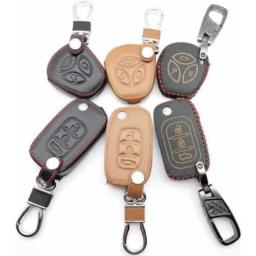 Leather Key Case Car Key Wallet For Lada Chain for the Vesta LADA Granite Kalina Priora X-Ray Sports Sedan for Renault 3 Buttons
