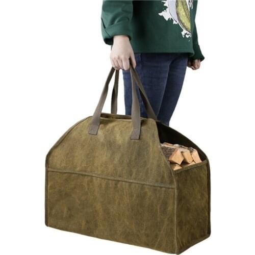 Log Storage Holder Carrier Canvas Firewood Bag Durable Fire Wood Tote Outdoor Portable Organizer