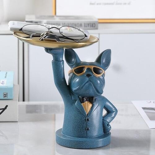 Cool Dog Statue with Tray Nordic Light Luxury Storage Ornaments French Bulldog Piggy Bank Figurine Candy Fruit Plate Money Box