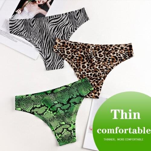 Summer Seamless Underwear Lady Panties Thong Sexy Intimate Briefs Leopard Print Super Thin Ice Silk Low-rise Cotton Underpants