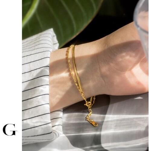 GHIDBK Hot Sale 2021 Fashion Street Style Stainless Steel Jewelry Dainty Layering Beaded Snake Chain Bracelets Minimalist Bangle