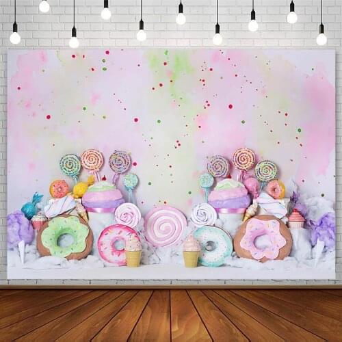 Donut Backdrops Sweet Girl Birthday Cake Smash Ice Cream Lollipop Pink Photography Background Photo Studio Props Decor Photozone