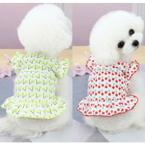 Cute Dog Summer Cherry Fly Sleeve Skirt Pet Dress For Dogs Cats Puppy Skirt Pet Dress Party Small Dog Skirt Outfit Dog Clothes