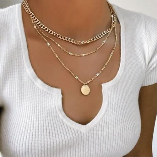 Trendy Multilayer Round Pendant Necklace For Women Fashion Gold Thick Chain Choker Necklaces Party Summer Jewelry