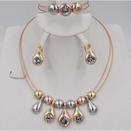 Fashion Dubai Gold Jewelry Sets for Women African Beads Set Jewelry Wedding Bridal Jewelry Crystal Necklace Earrings