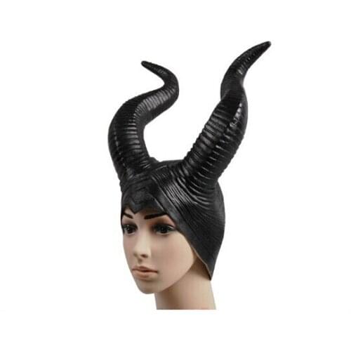 Trendy Genuine latex maleficent horns adult women halloween party costume jolie cosplay headpiece hat -Free shipping