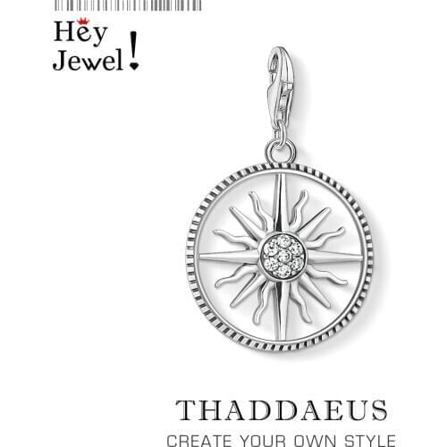 Real 925 Sterling Silver Fashion Jewelry Large Sun Pendant Charm Fit Necklace Bracelet for Women Drop Shipping Wholesale