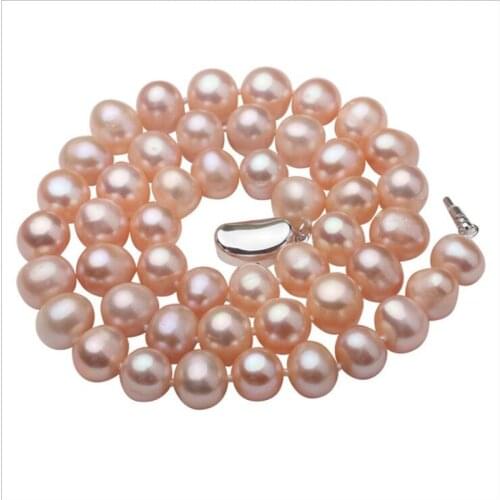 Classic Natural Pearl Necklaces Pink Freshwater Pearls 8-9mm Beads Chokers Simple Chain Necklaces for Women Female Jewelry Gifts