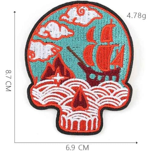 Pirate Ship Blue Eye Skull Iron On Embroidered Clothes Patches For Clothing Stickers Garment Wholesale