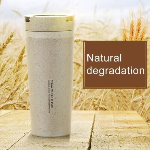 500ml Portable Wheat Straw Dual Wall Handle Insulated Bottle Mug Coffee Tea Cup Eco Friendly Travel Drink Cup