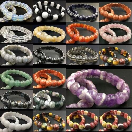 Faceted Egg Stone Tigers Eye Aventurine Labradorite Crystal Carnelian Opal Jaspe Goldstone Stretch Bracelet WB601