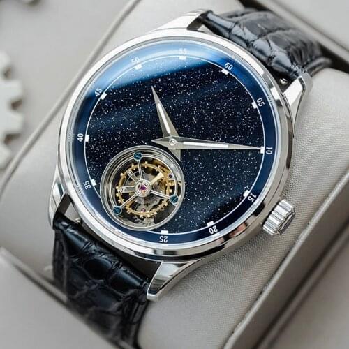 SUGESS 2021 Mens Luxury Tourbillon Watches Seagull ST8230 Movement Aventurine Dial Luminous Hand Wristwatch