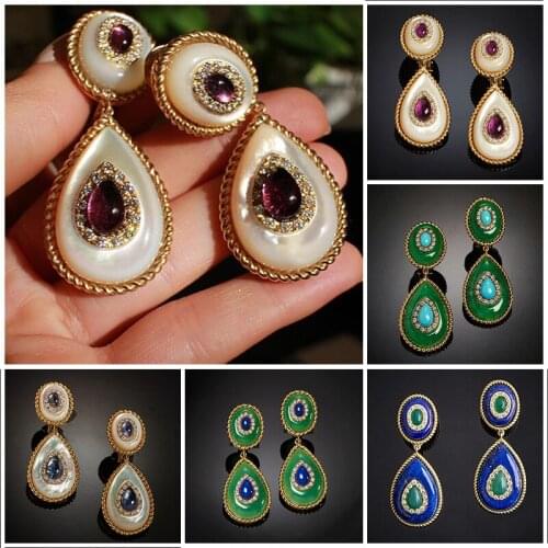 Luxury Waterdrop Stone Crystal Rhinestone Inlaid Earrings Vintage Graceful Stone Drop Dangle Earrings Prom Jewelry Wedding Gift