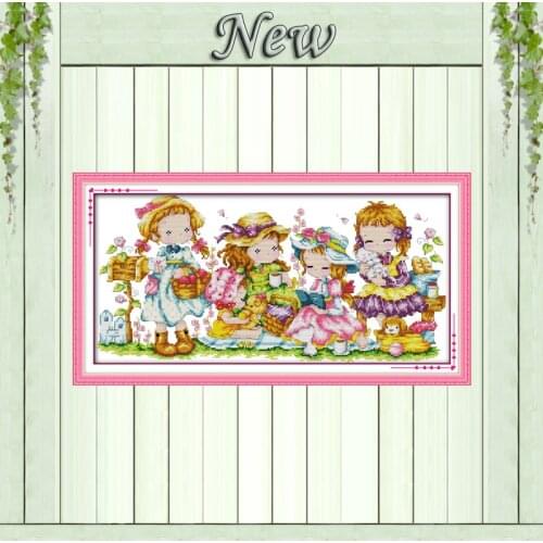 Happy girls angel home decor painting counted print on canvas DMC 14CT 11CT chinese Cross Stitch Needlework Sets Embroidery kits