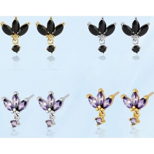 Korean Luxury Fashion Fine Needle Stud Earrings For Women Purple Crystal Petal-Like Earrings Temperament Female All Match Style