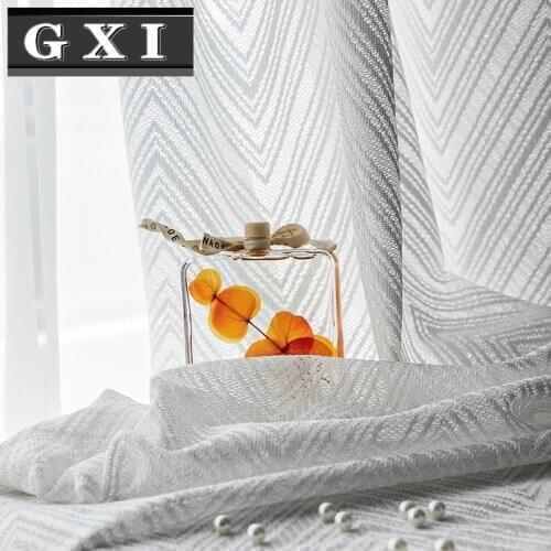 GXI Diamond Wave Embroidered White Tulle Curtains for Living Room Transparent Mesh Gray Sheer Drapes Children Bedroom