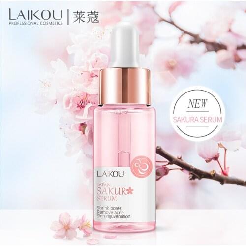 LAIKOU Sakura Face Serum Japan Skin Care Shrink Pores Remove Acne Liquid Moisturizing Face Essence Brighten Skin Serum 15ML