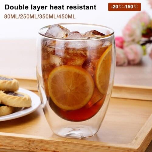 80/250/350/450ml Heat-resistant Glass Cup Double Insulation Tea Coffee Milk Mug Glass Drinking Cup Drinkware Bar Kitchen Tools