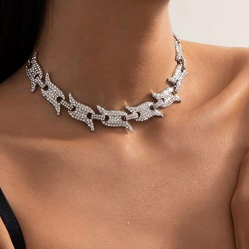TIMEONLY Irregular Bling Bling Rhinestones Metal Necklace Letter Adjustable Charm Choker Necklaces Chunky Chain for Women