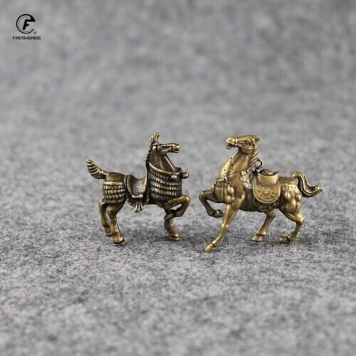 Vintage Copper War Horse Figurines Small Ornaments Pure Brass General Mount Statue Desk Decoration Animal Home Decor Accessories