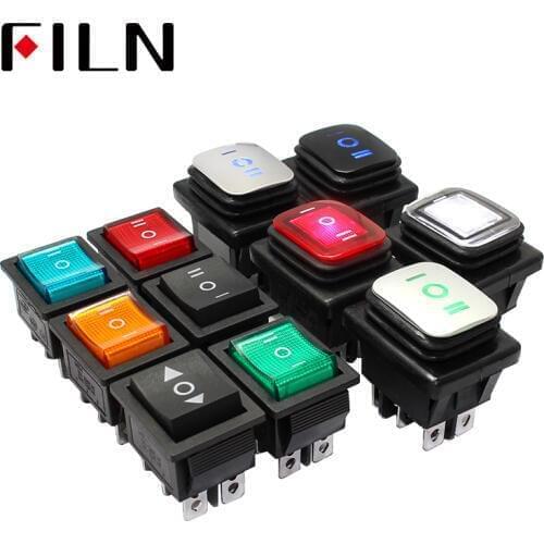 On off on KCD4 IP67 Waterproof Sealed Rocker Switch 3 way 6 Pins Heavy Duty DPDT switch Momentary on 16A 250v 12V 220V with lamp