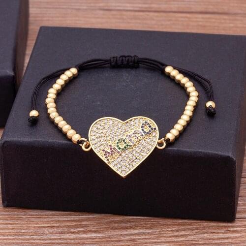 Top Quality Luxury Handmade Vintage Rope Jewelry Adjustable Zircon Heart Shape Birthday Party Jewelry Bangle Gifts For Mama