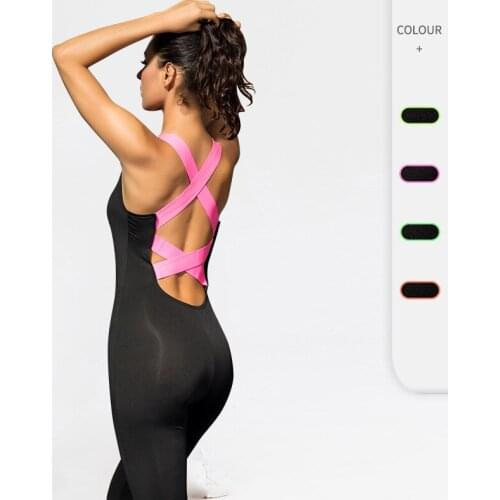 Ladies' jumpsuit, tight-fitting sports fitness clothing, dance clothing, quick-drying sexy halter, stretchy one-piece yoga pants