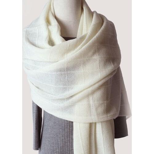 White Pure Cashmere Knit Scarf Women 2019 Femme Ladies Luxury Brand Thick Warm Made Wool Solid 180*70cm 170 G