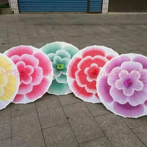 10pcs/lot 82cm Diameter Colorful Jasmine Bloom Dance Performance Flower Umbrella Chinese Cloth Hand Made Parasol Gift