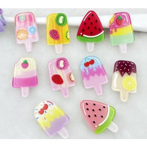 100Pcs Hot sale Acrylic Lovely Mixed fruit flavored popsicle Flatback Cabochon Scrapbook Kawaii DIY Embellishments Accessories