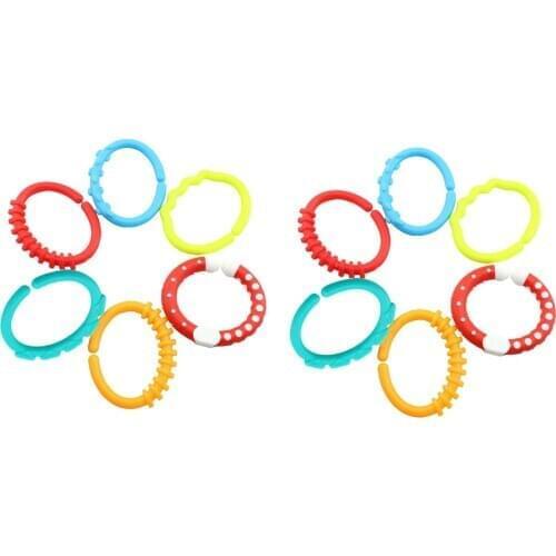 12pcs Rainbow Teether Ring Links Baby Kids Infant Stroller Gym Play Mat Toys