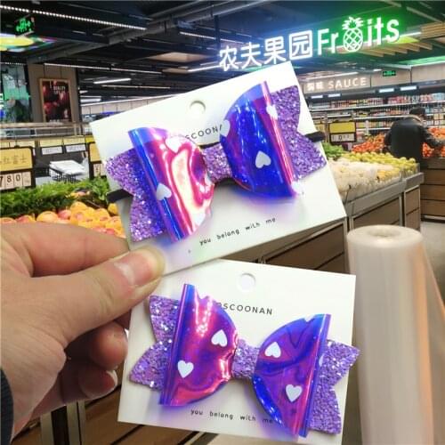 2PCS/LOT Lovely Purple LOVE Bow Select Elastic Bands For Baby Barrette Girls Novelty Hairpin Clip Scrunchy Kids Hair Accessories